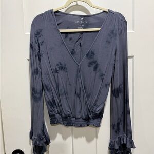 American Eagle Outfitters Blue Tie-Dye Blouse
